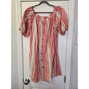 W Wrapper‎ Red Striped Off Shoulder Button Front Cotton Mini Dress Plus Size 2X